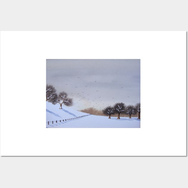 Rural landscape snow scene at christmas Wall Art by pollywolly